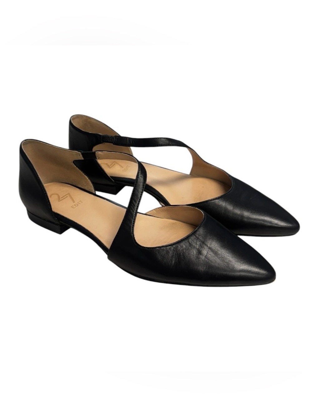 27 Edit Naturalizer Black Pointed-Toe D'Orsay Flats with Cross Strap Size 8M